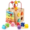 The wooden multi-functional intelligence box is highly entertaining and colorful. It can exercise babies' hand-eye coordination, visual ability, logical thinking ability, early education enlightenment training, and parent-child games details Picture